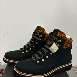 Cole Haan Women's Black Boots with Leopard Print